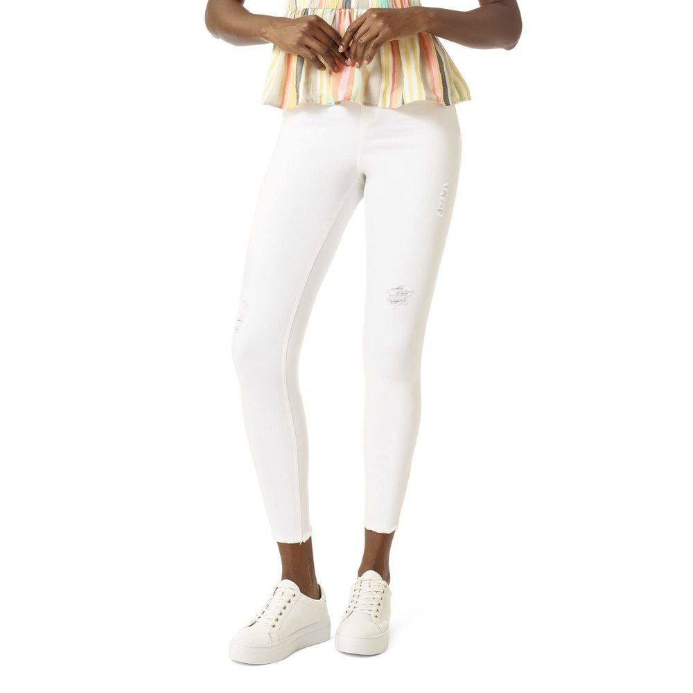 HUE Women's Ripped Denim High Rise Skimmer Legging, White, Small